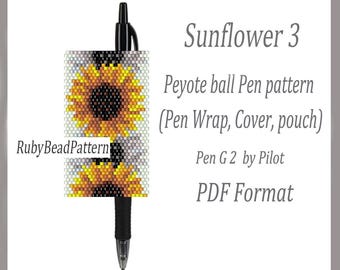 Sonnenblume 3 Perlenstifte wraps Pilot G2, Sonnenblume Perlenmuster Cover Pen, Sonnenblume Perlenmuster, Sonnenblume Perlenmuster Peyote PDF Datei