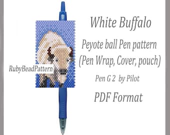 White Buffalo bead pen wraps Pilot G2, White Buffalo patterns bead cover pen, Buffalo beaded patterns, Peyote pattern, Beading patterns PDF
