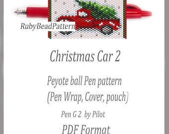 Fundas para bolígrafo Pilot G2 con diseño de coche navideño (2 cuentas), funda para bolígrafo con diseño de coche navideño (2 cuentas), patrón de cuentas navideño, patrón de peyote de coche navideño (2 cuentas)