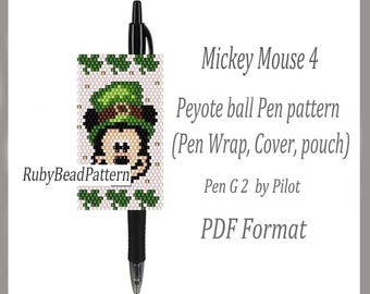 Mickey Mouse 4-kralenpenwikkels Pilot G2, Mickey Mouse-patronen kraalomslagpen, Mickey Mouse-kralenpatroon, Peyote-patronen, pdf-bestand kralen