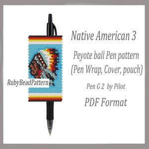 May include: A black Pilot G2 pen with a beaded pen wrap. The pen wrap features a Native American design with a headdress in shades of brown, red, yellow, and white against a light blue background. The text "Native American 3" is visible.