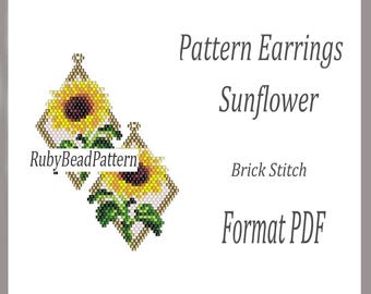 Sunflower bead earrings pattern, Sunflower bead pattern, Flowers earrings pattern, Sunflower beading pattern, Beading, earrings Flower