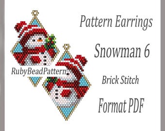 Patroon sneeuwpop 6 kralen, kralenpatroon sneeuwpop, patroon kerstkralen oorbellen, patroon kerstkralen, kralen, steensteek