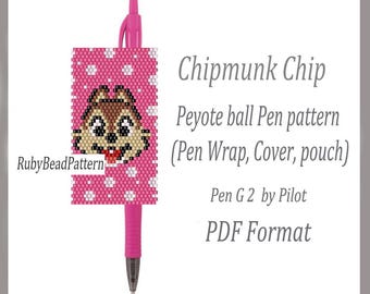 Chipmunk Chip bead pen wraps Pilot G2, Chipmunk patterns bead cover pen, Chipmunk beaded patterns, Bead peyote patterns, Beading PDF file