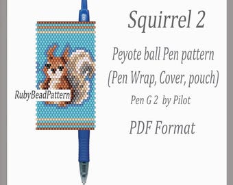 Eekhoorn penwikkels met 2 kralen Pilot G2, eekhoornkralencoverpen, eekhoornkralenpatronen, peyotepatronen eekhoornkralen, pdf-bestand kralen