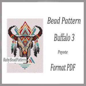 Buffalo 3 Mini Tapestry pärlmönster, Buffalo pärlmönster, Buffalo pärlmönster, Djurpärl peyotemönster, Pärlmönster, Pärlmönster