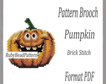 Patrón de broche de cuentas de calabaza, Patrón de cuentas de calabaza, Patrón de cuentas de calabaza, Patrón de cuentas de Halloween, Abalorios, Patrón de cuentas de Halloween