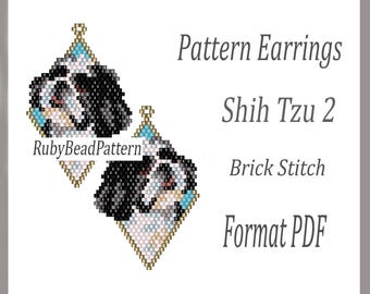 Shih Tzu 2 Dog bead earrings pattern, Shih Tzu Dog beaded pattern, Shih Tzu Dog beading earrings pattern, bead pattern, Beading brick stitch