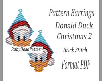 Donald Duck Kerstmis 2 patronen kralenoorbellen, Donald-kralenpatronen, Donald-oorbellenpatronen kralen, patronen kerstkralen, kralen