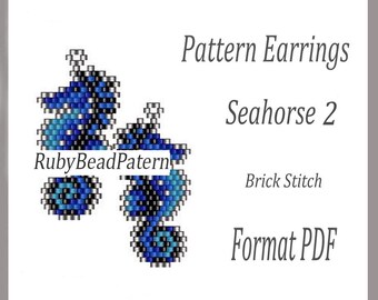 Seahorse 2 bead earrings pattern, Seahorse beaded pattern, Seahorse beading earrings pattern, Seahorse beading pattern, Beading Seahorse