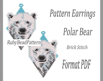 Polar Bear bead earrings pattern, Polar Bear beaded pattern, Polar Bear beading earrings pattern, Animals bead pattern, Beading Bear, Beaded