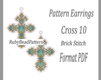 Cross 10 bead earrings pattern, Cross beaded pattern, Cross earrings pattern, Cross beading pattern, Beading, earrings pattern Brick Stitch