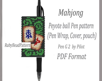 Mahjong bead pen wraps Pilot G2, Mahjong bead cover pen, Mahjong bead patterns, Mahjong Beading patterns, Beaded peyote patterns PDF file