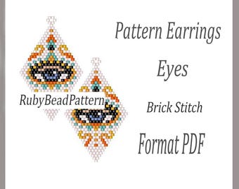 Eye bead earrings pattern, Eye bead pattern, Eye bead earrings pattern, Eye beading pattern, Beading, earrings bead, Brick Stitch pattern