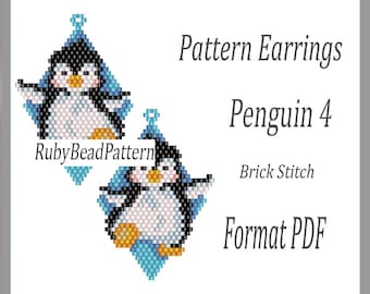 Patrón de pendientes de 4 cuentas de pingüino, Patrón de cuentas de pingüino, Patrón de pendientes de cuentas de pingüino, Patrón de abalorios navideños, Abalorios, Punto ladrillo de cuentas