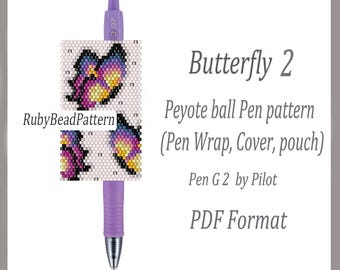 Butterfly 2 bead pen wraps Pilot G2, Butterfly patterns bead cover pen, Butterfly Beaded patterns, Bead peyote patterns, Beading PDF file