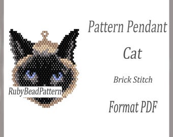 Cat bead pendant patterns, Cat beaded patterns, Cat pendant beading patterns, Pendant beading brick stitch, Beading cat PDF file