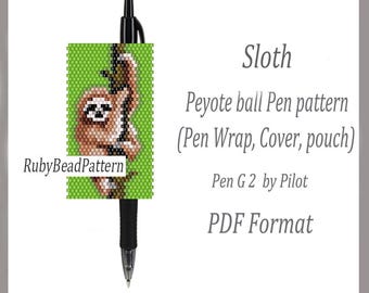 luiaardkraalpen wraps Pilot G2, luiaardkraalomslagpen, dieren kralenpatronen, peyotepatronen luiaardkraal, luiaard kralen PDF-bestand