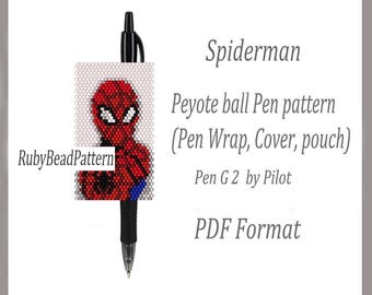 Spiderman bead pen wraps Pilot G2, Spiderman bead cover pen, Spiderman beaded pattern, Spiderman bead peyote pattern, Beading Spiderman