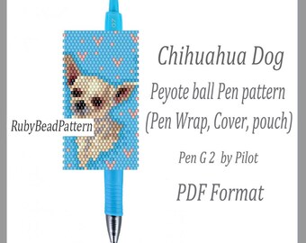 Fundas para bolígrafo Pilot G2 con cuentas de perro Chihuahua, funda para bolígrafo con cuentas de perro Chihuahua, patrones de cuentas para perros, patrones de peyote con cuentas para perros, archivo PDF de patrones