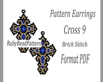 Cross 9 bead earrings pattern, Cross beaded pattern, Cross earrings pattern, Cross beading pattern, Beading, earrings pattern Brick Stitch
