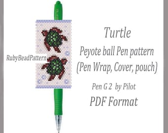 Turtle bead pen wraps Pilot G2, Turtle bead cover pen, Turtle Beaded patronen, Turtle Bead peyote-patronen, kralenpatroon PDF-bestand