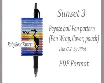 Sunset 3 bead penwikkels Pilot G2, Sunset kraalpatroon dekpen, Sunset kralenpatroon, Sunset kraal peyotepatroon, Sunset kraal, Kralen