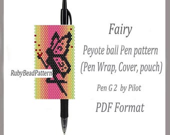 Fairy bead pen wraps Pilot G2, Fairy pattern bead cover pen, Fairy beaded patterns, Fairy peyote patterns, Fairy Beading patterns PDF file