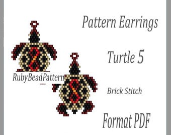 Turtle 5 bead earrings pattern, Turtle beaded pattern, Turtle beading earrings pattern, Turtle beading pattern, Beading Turtle, earrings