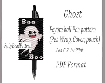 Ghost bead pen wraps Pilot G2, Ghost pattern cover pen Halloween, Ghost beaded pattern, Ghost bead peyote pattern, Beading Halloween pattern