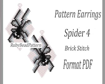 Spider 4 bead earrings patterns, Spider beaded patterns, Halloween bead earrings patterns, Halloween beading patterns, Beading PDF