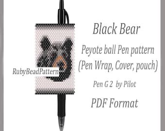 Black Bear bead pen wraps Pilot G2, Black Bear patterns bead cover pen, Black Bear beaded patterns, Bear peyote patterns, Beading PDF file