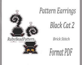Black Cat 2 bead earrings pattern, Halloween bead pattern, Halloween earrings pattern, Cat bead pattern, Beading, beaded earrings pattern