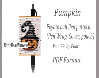 Pumpkin bead pen wraps Pilot G2, Pumpkins pattern cover pen Halloween, Pumpkins beaded pattern, Pumpkins bead peyote pattern, Beading