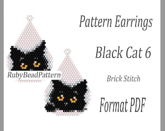 Black Cat 6 bead earrings pattern, Halloween bead pattern, Halloween earrings pattern, Cat bead pattern, Beading, beaded earrings pattern