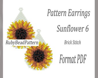 Sunflower 6 bead earrings patterns, Sunflower bead patterns, Flowers earrings patterns, Sunflower beading pattern, Beading patterns PDF file