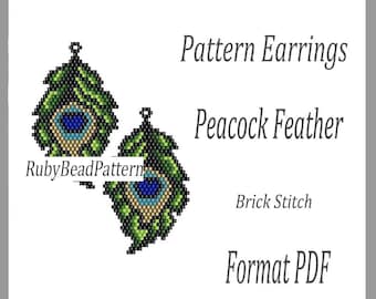Peacock Feather bead earrings pattern, Feather beaded pattern, Feather beading earrings pattern, Feather bead pattern, Beading, Peacock