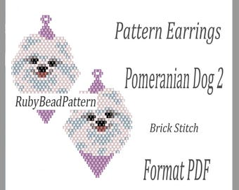 Pommern Hund 2 Perlen Ohrringe Muster, Pommern Perlenmuster, Pommern Perlenohrringe Muster, Perlenmuster, Perlenziegelstich