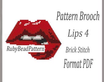 Lips 4 bead brooch pattern, Lips beaded pattern, Lips beading pattern, Lips bead brick stitch pattern, Beading, Beaded pattern PDF file