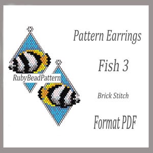Fish 3 bead earrings pattern, Fish beaded pattern, Fish beading earrings pattern, Fish bead pattern, Beading Fish, Beaded earrings Fish