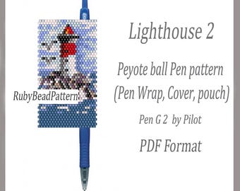 Leuchtturm 2 Perlen Stifteverpackungen Pilot G2, Leuchtturm Perlen Cover Stift, Leuchtturm Perlen-Muster, Leuchtturm Peyote Muster, Perlen PDF-Datei