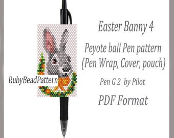 Osterhase 4 Perlenstifte Hüllen Pilot G2, Osterhasen-Deckelstift, Osterhasen-Peyote-Muster, Osterhasen-Muster PDF-Datei, Perlenstickerei