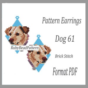 Dog 61 bead earrings pattern, Dog beaded pattern, Dog beading earrings pattern, Dog bead pattern, Beading, Dog, earrings brick stitch