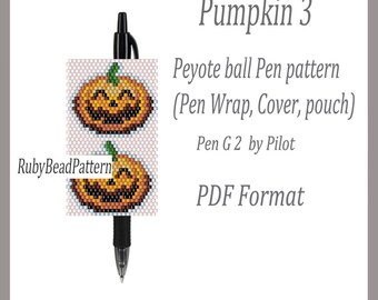 Funda para bolígrafo de 3 cuentas de calabaza Pilot G2, funda para bolígrafo con patrón de calabazas para Halloween, patrón de cuentas de calabazas, patrón de peyote de cuentas de calabazas, abalorios