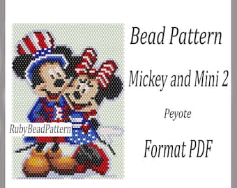Mickey en Mini 2 Minikralenpatronen wandtapijt, kralenpatronen Mickey en Mini, rijgpatronen, peyote-patronen, pdf-bestand rijgpatroon