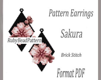 Sakura bead earrings pattern, Sakura bead pattern, Flowers earrings pattern, Sakura beading pattern, Beading, earrings Sakura