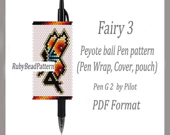 Fairy 3 bead pen wraps Pilot G2, Fairy pattern bead cover pen, Fairy beaded patterns, Fairy peyote patterns, Fairy Beading patterns PDF file