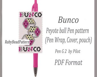 Bunco bead pen wraps Pilot G2, Bunco patterns bead cover pen, Bunco Beaded patterns, Bead peyote patterns, Beading pattern PDF file