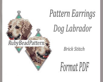 Labrador Dog bead earrings pattern, Labrador beaded pattern, Labrador beading earrings pattern, Dog bead pattern, Beading brick stitch dog