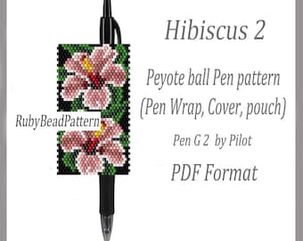 Hibiscus bead pen wraps Pilot G2, Hibiscus bead patterns cover pen, Hibiscus beaded patterns, Hibiscus bead Flower peyote patterns PDF file
